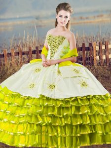 Lovely Olive Green Organza Lace Up Sweetheart Sleeveless Floor Length Quinceanera Dress Beading and Ruffled Layers