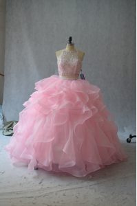 Inexpensive Sleeveless Beading and Ruffles Backless Quinceanera Dress