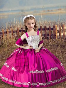 Exquisite Floor Length Ball Gowns Sleeveless Hot Pink Girls Pageant Dresses Lace Up