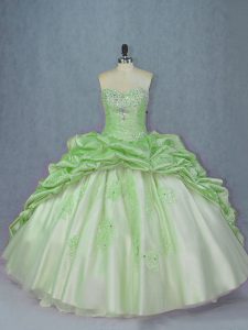 Latest Beading and Appliques and Pick Ups Quinceanera Gowns Lace Up Sleeveless Brush Train
