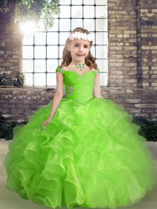 Sweet Sleeveless Beading and Ruffles Floor Length Pageant Gowns For Girls