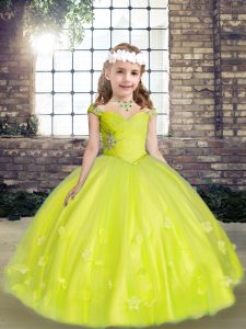 Best Yellow Green Sleeveless Tulle Lace Up Pageant Gowns For Girls for Party and Wedding Party
