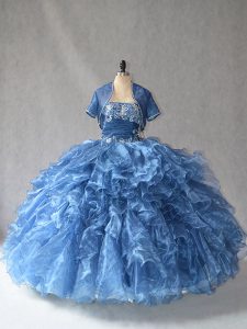 Floor Length Blue 15 Quinceanera Dress Sweetheart Sleeveless Side Zipper