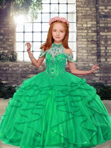 Modern Turquoise Sleeveless Tulle Lace Up Little Girls Pageant Dress Wholesale for Party and Wedding Party