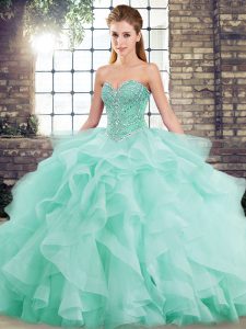 Vintage Apple Green Ball Gowns Beading and Ruffles Quinceanera Dresses Lace Up Tulle Sleeveless