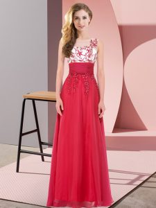 Red Empire Chiffon Scoop Sleeveless Appliques Floor Length Backless Court Dresses for Sweet 16