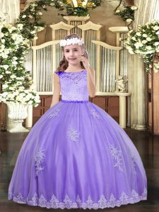 Pretty Lavender Zipper Pageant Gowns For Girls Lace and Appliques Sleeveless Floor Length