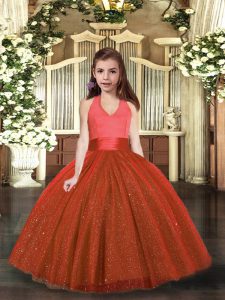 Rust Red Little Girls Pageant Gowns Party and Wedding Party with Ruching Halter Top Sleeveless Lace Up