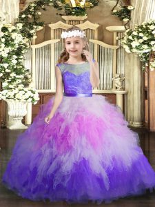 Ball Gowns Little Girls Pageant Gowns Multi-color V-neck Tulle Sleeveless Floor Length Backless