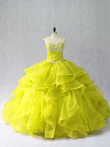 Sweetheart Sleeveless Lace Up Party Dress Wholesale Yellow Green Organza
