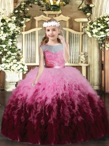 Floor Length Backless Little Girls Pageant Gowns Multi-color for Wedding Party with Ruffles