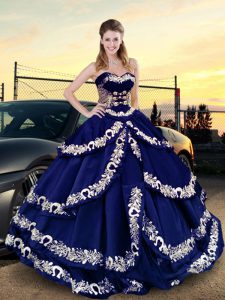 Fashionable Royal Blue Sweetheart Lace Up Embroidery and Ruffled Layers Quinceanera Dresses Sleeveless