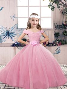 Lovely Sleeveless Lace and Bowknot Lace Up Little Girl Pageant Dress