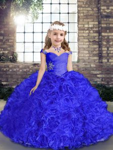 Royal Blue Pageant Dress Wholesale Party and Wedding Party with Beading Straps Sleeveless Lace Up