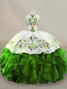 Green Halter Top Lace Up Embroidery Vestidos de Quinceanera Sleeveless