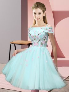 Apple Green Lace Up Off The Shoulder Appliques Dama Dress Tulle Short Sleeves