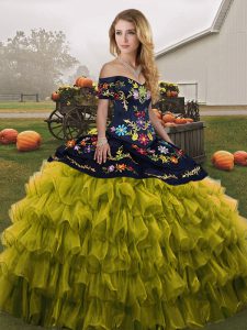 Olive Green Sleeveless Organza Lace Up Quinceanera Dress for Military Ball and Sweet 16 and Quinceanera