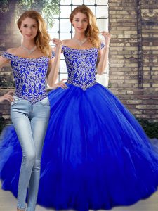 Floor Length Two Pieces Sleeveless Royal Blue Quinceanera Dresses Lace Up