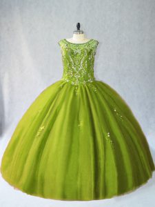 Olive Green Quinceanera Dresses Sweet 16 and Quinceanera with Beading Scoop Sleeveless Lace Up