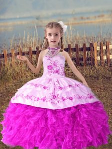High End Sleeveless Beading and Embroidery and Ruffles Lace Up Little Girls Pageant Gowns