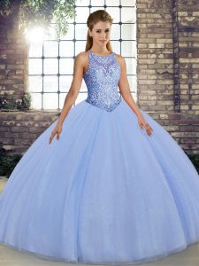 Custom Design Floor Length Ball Gowns Sleeveless Lavender Quinceanera Gowns Lace Up