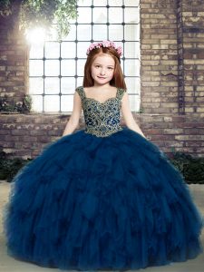 Navy Blue Sleeveless Lace Up Kids Formal Wear for Party and Military Ball and Wedding Party