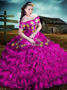 Custom Fit Fuchsia Sleeveless Organza Lace Up Quinceanera Gowns for Sweet 16 and Quinceanera