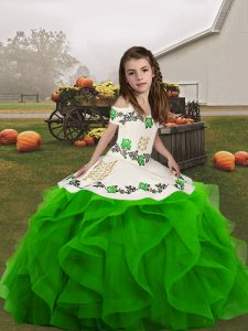 Eye-catching Organza Straps Sleeveless Lace Up Embroidery and Ruffles Girls Pageant Dresses in