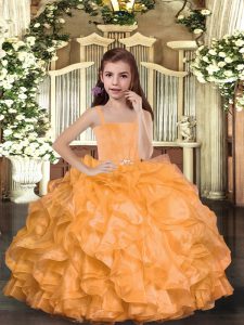 Custom Design Straps Sleeveless Lace Up Pageant Dress Orange Organza
