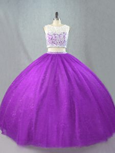 Perfect Purple Zipper Sweet 16 Dresses Beading Sleeveless Floor Length