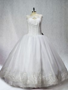 Custom Fit Sleeveless Lace Up Floor Length Beading and Appliques Quince Ball Gowns