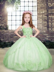 Classical Ball Gowns Kids Pageant Dress Yellow Green Straps Tulle Sleeveless Floor Length Lace Up