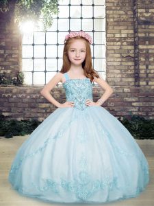 Most Popular Sleeveless Lace Up Floor Length Beading Little Girl Pageant Dress
