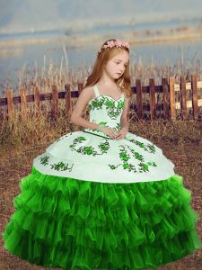 Popular Organza Lace Up Little Girl Pageant Dress Sleeveless Floor Length Embroidery and Ruffled Layers