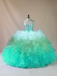 Luxurious Multi-color Tulle Lace Up Sweetheart Sleeveless Floor Length 15th Birthday Dress Beading and Ruffles