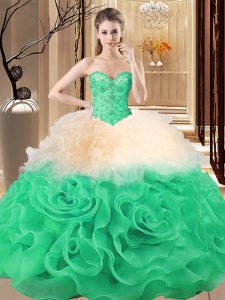 Inexpensive Ball Gowns Quinceanera Dresses Multi-color Sweetheart Fabric With Rolling Flowers Sleeveless Floor Length Lace Up