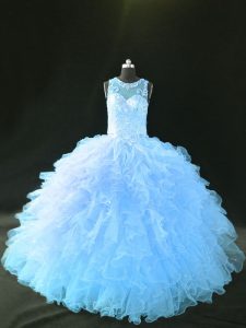 New Style Blue and Light Blue Sleeveless Organza Lace Up 15th Birthday Dress for Sweet 16 and Quinceanera