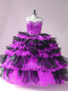 Adorable Black And Purple Sleeveless Organza Lace Up Sweet 16 Dress for Sweet 16 and Quinceanera