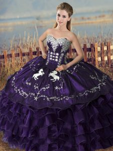 Custom Fit Sweetheart Sleeveless Organza Quinceanera Dresses Embroidery and Ruffles Lace Up