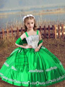 Green Sleeveless Beading and Embroidery Floor Length Kids Pageant Dress