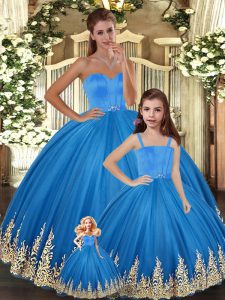 Ball Gowns Sweet 16 Dress Blue Sweetheart Tulle Sleeveless Floor Length Lace Up