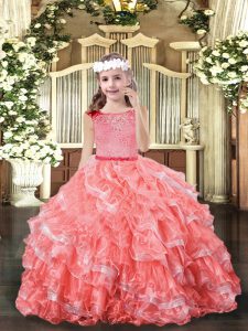 Hot Sale Watermelon Red Sleeveless Organza Zipper Pageant Gowns For Girls for Party and Wedding Party