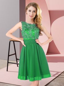 Sleeveless Mini Length Beading and Appliques Backless Damas Dress with Green