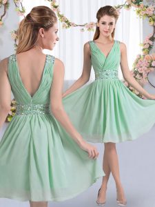 Apple Green Sleeveless Beading Knee Length Court Dresses for Sweet 16
