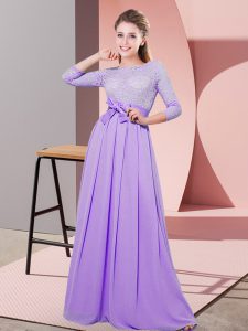 Cheap 3 4 Length Sleeve Floor Length Lace and Belt Side Zipper Vestidos de Damas with Lavender