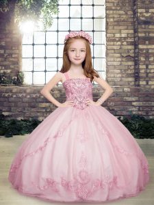 Wonderful Lilac Little Girl Pageant Gowns Party and Wedding Party with Beading Straps Sleeveless Lace Up