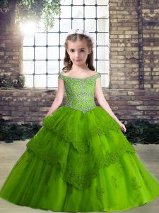 Fashion Green Pageant Dress Womens Party and Wedding Party with Beading Off The Shoulder Sleeveless Lace Up