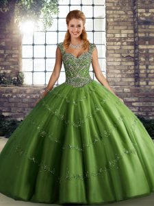 Eye-catching Green Sleeveless Beading and Appliques Floor Length Sweet 16 Dresses