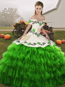 Stunning Green Lace Up Quinceanera Dress Embroidery and Ruffled Layers Sleeveless Floor Length