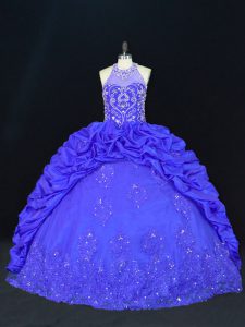 Fabulous Beading and Appliques and Embroidery and Pick Ups Vestidos de Quinceanera Royal Blue Lace Up Sleeveless Floor Length